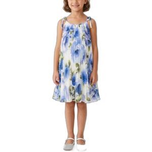 Bonnie Jean Girl's White Blue Floral Sleeveless Pleated Trapeze Dress Size 8